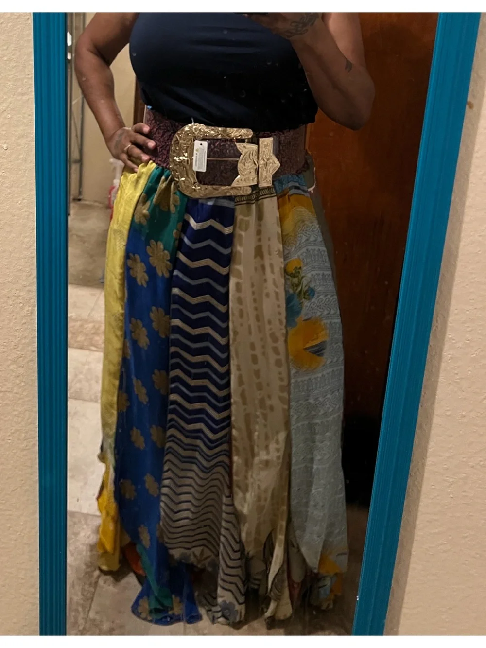 Multi-Color Bohemian Panel Curtain with Navy Top dress or skirt